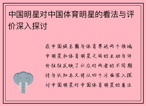中国明星对中国体育明星的看法与评价深入探讨